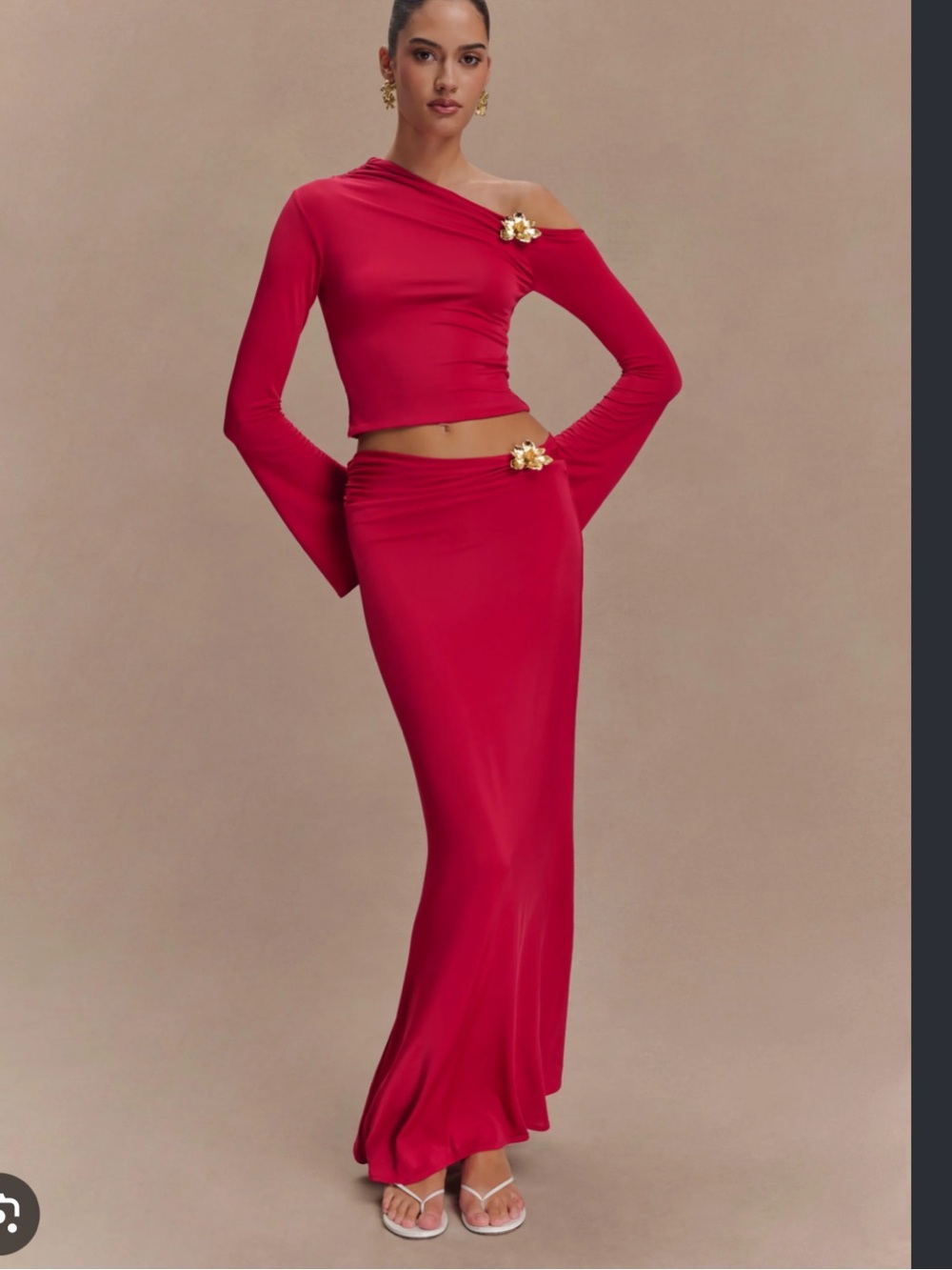 Meshki Fuchsia Asymmetrical Maxi Skirt with Floral Hardware